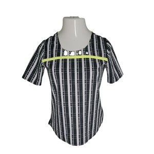 NY Collection Women's Shirt Blouse ~ Sz PS ~ Black & Green ~ Short Sleeve